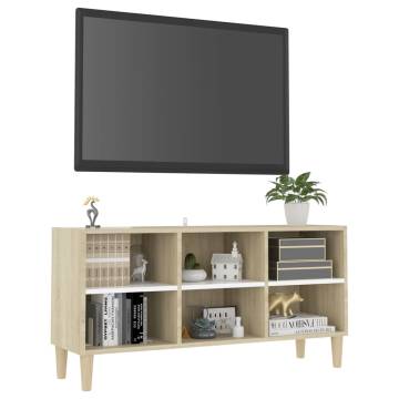 TV Cabinet with Solid Wood Legs White and Sonoma Oak 103.5x30x50 cm