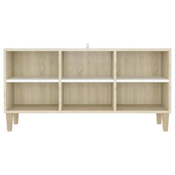 TV Cabinet with Solid Wood Legs White and Sonoma Oak 103.5x30x50 cm