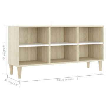 TV Cabinet with Solid Wood Legs White and Sonoma Oak 103.5x30x50 cm