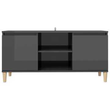 TV Cabinet & Solid Wood Legs High Gloss Grey 103.5x35x50 cm