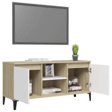 TV Cabinet with Metal Legs White and Sonoma Oak 103.5x35x50 cm