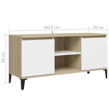 TV Cabinet with Metal Legs White and Sonoma Oak 103.5x35x50 cm