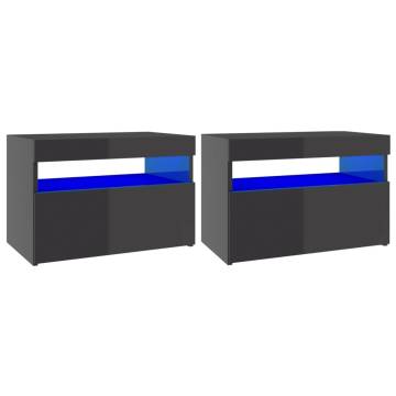 TV Cabinets with LED Lights 2 pcs High Gloss Grey 60x35x40 cm