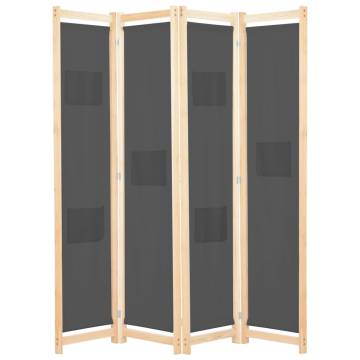 4-Panel Room Divider Grey 160x170x4 cm Fabric