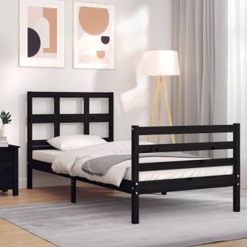 Bed Frame with Headboard Black Single Solid Wood