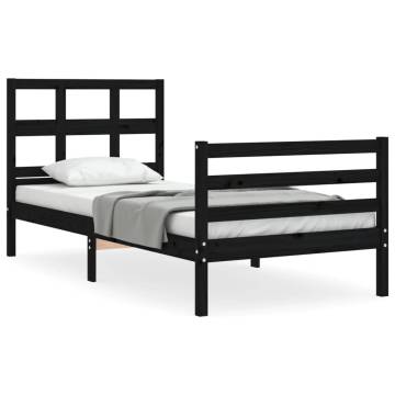 Bed Frame with Headboard Black Single Solid Wood