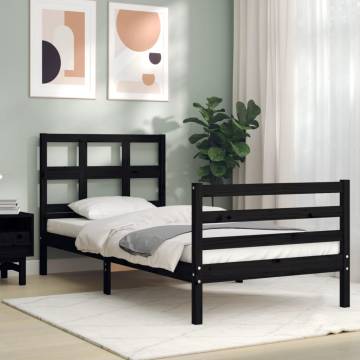 Bed Frame with Headboard Black Single Solid Wood