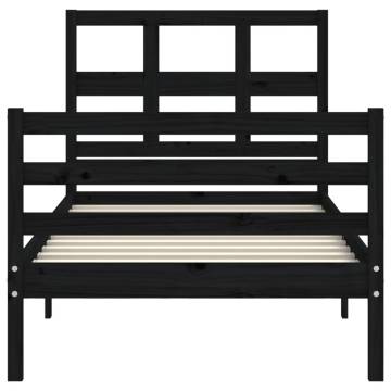 Bed Frame with Headboard Black Single Solid Wood