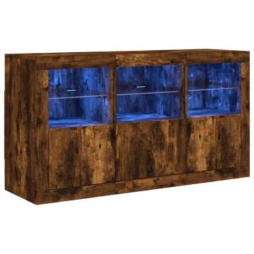 Sideboard with LED Lights Smoked Oak 123x37x67 cm