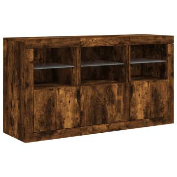 Sideboard with LED Lights Smoked Oak 123x37x67 cm