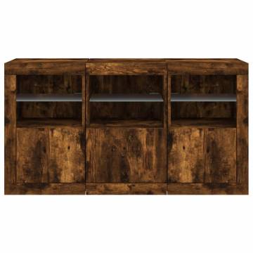 Sideboard with LED Lights Smoked Oak 123x37x67 cm