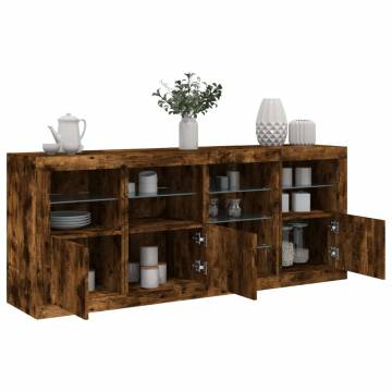 Sideboard with LED Lights Smoked Oak 164x37x67 cm