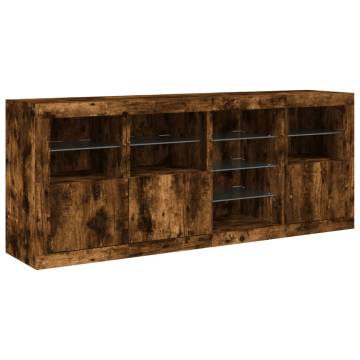 Sideboard with LED Lights Smoked Oak 164x37x67 cm