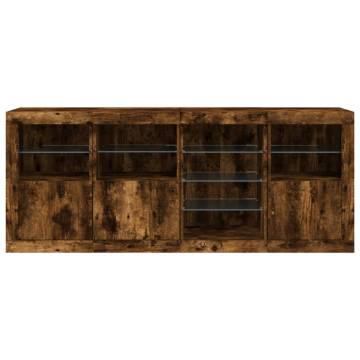 Sideboard with LED Lights Smoked Oak 164x37x67 cm