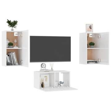 3 Piece TV Cabinet Set High Gloss White Engineered Wood