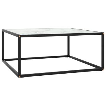 Coffee Table Black with White Marble Glass 80x80x35 cm