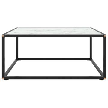 Coffee Table Black with White Marble Glass 80x80x35 cm