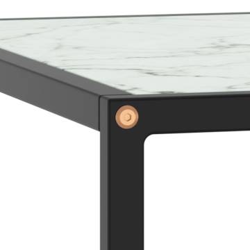 Coffee Table Black with White Marble Glass 80x80x35 cm