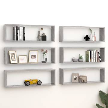 Wall Cube Shelf 6 pcs Concrete Grey 80x15x26.5 cm Engineered Wood