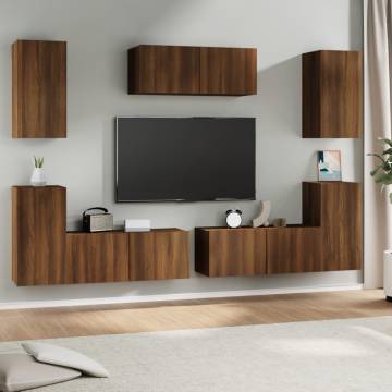 7 Piece TV Cabinet Set Brown Oak Engineered Wood