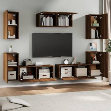 7 Piece TV Cabinet Set Brown Oak Engineered Wood