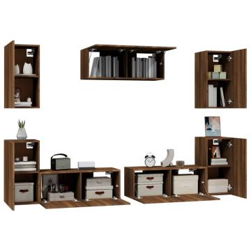 7 Piece TV Cabinet Set Brown Oak Engineered Wood