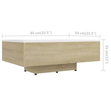 Coffee Table White and Sonoma Oak 85x55x31 cm Engineered Wood