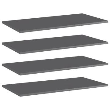 Bookshelf Boards 4 pcs High Gloss Grey 80x40x1.5 cm Engineered Wood