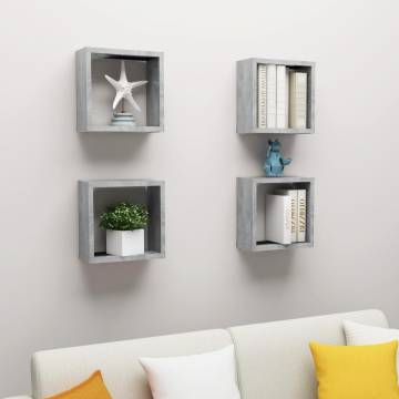 Wall Cube Shelves 4 pcs Concrete Grey 30x15x30 cm