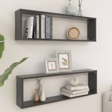 Wall Cube Shelf 2 pcs Grey 100x15x30 cm Engineered Wood