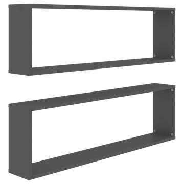 Wall Cube Shelf 2 pcs Grey 100x15x30 cm Engineered Wood