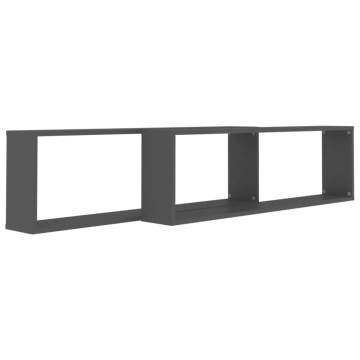 Wall Cube Shelf 2 pcs Grey 100x15x30 cm Engineered Wood