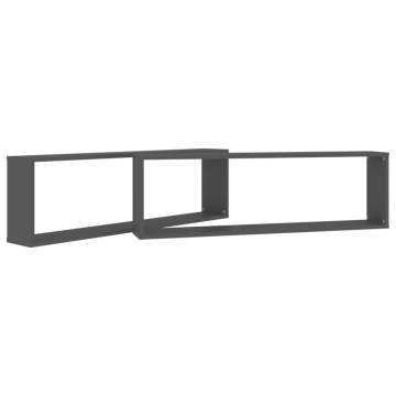 Wall Cube Shelf 2 pcs Grey 100x15x30 cm Engineered Wood