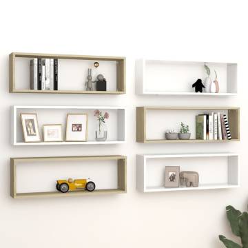 Wall Cube Shelf 6 pcs White&Sonoma Oak 80x15x26.5cm Engineered Wood