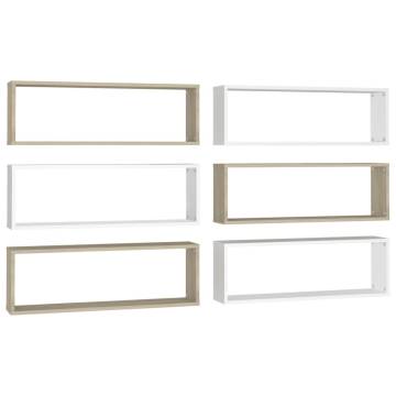 Wall Cube Shelf 6 pcs White&Sonoma Oak 80x15x26.5cm Engineered Wood