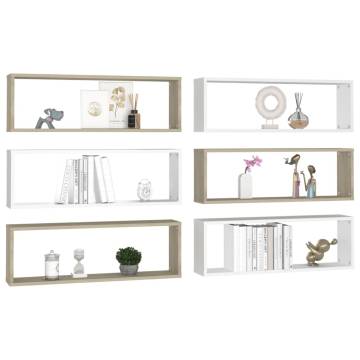 Wall Cube Shelf 6 pcs White&Sonoma Oak 80x15x26.5cm Engineered Wood