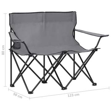 2-Seater Foldable Camping Chair Steel and Fabric Grey