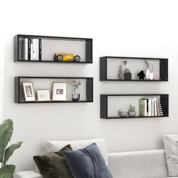 Wall Cube Shelf 4 pcs High Gloss Black 80x15x26.5cm Engineered Wood