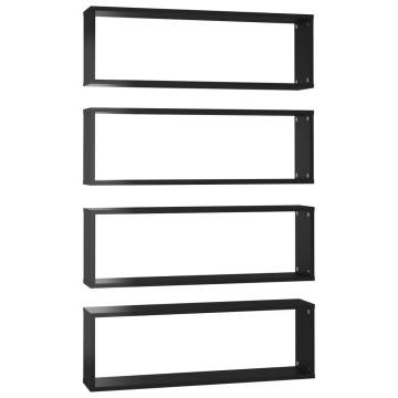 Wall Cube Shelf 4 pcs High Gloss Black 80x15x26.5cm Engineered Wood