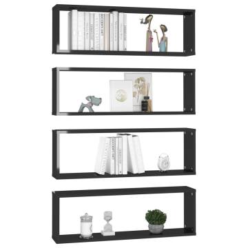 Wall Cube Shelf 4 pcs High Gloss Black 80x15x26.5cm Engineered Wood