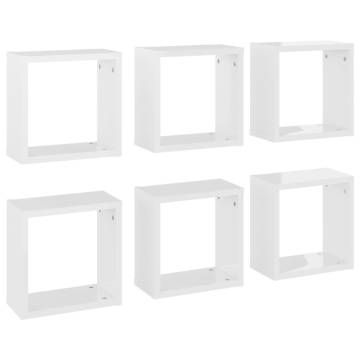 Wall Cube Shelves 6 pcs High Gloss White 30x15x30 cm