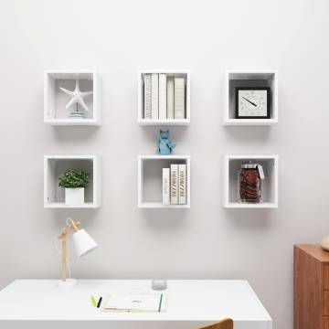 Wall Cube Shelves 6 pcs High Gloss White 30x15x30 cm