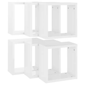 Wall Cube Shelves 6 pcs High Gloss White 30x15x30 cm