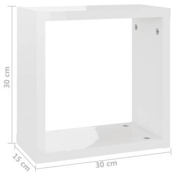 Wall Cube Shelves 6 pcs High Gloss White 30x15x30 cm