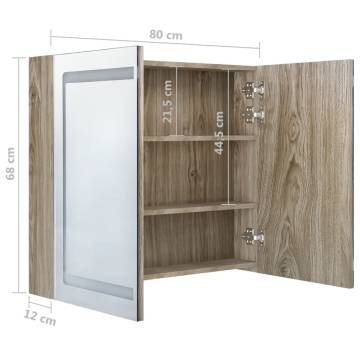 LED Bathroom Mirror Cabinet Oak 80x12x68 cm