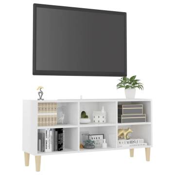 TV Cabinet with Solid Wood Legs High Gloss White 103.5x30x50 cm