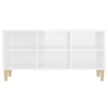 TV Cabinet with Solid Wood Legs High Gloss White 103.5x30x50 cm