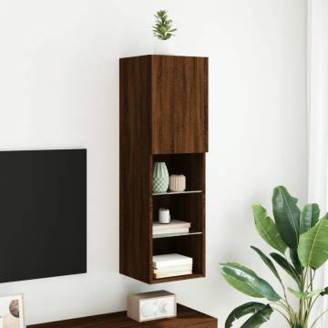 TV Cabinet with LED Lights Brown Oak 30.5x30x102 cm