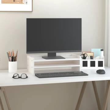 Monitor Stand White 50x24x16 cm Solid Wood Pine