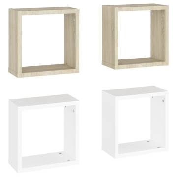 Wall Cube Shelves 4 pcs White and Sonoma Oak 30x15x30 cm